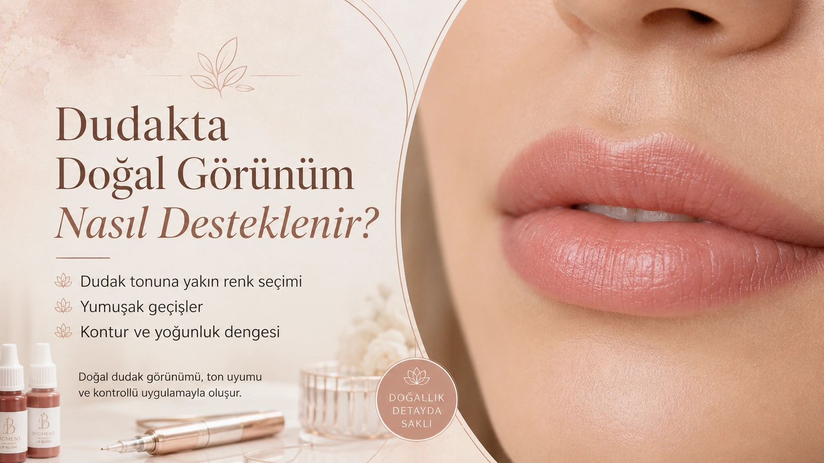 Doğal görünümlü dudak PMU ve Lip Blush planlaması