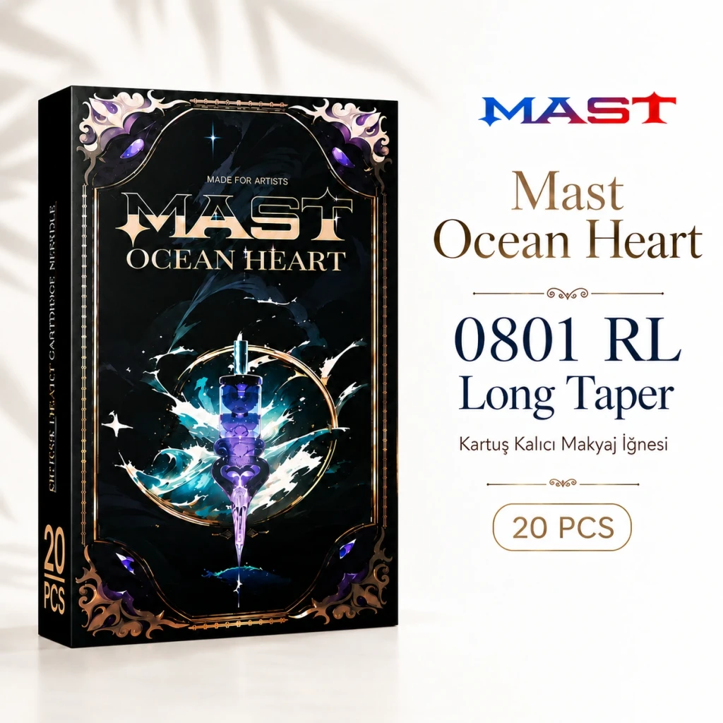 Mast Ocean Heart 0801 RL 1RL 0.25 mm Long Taper Kartuş Kalıcı Makyaj İğnesi 20 Adet