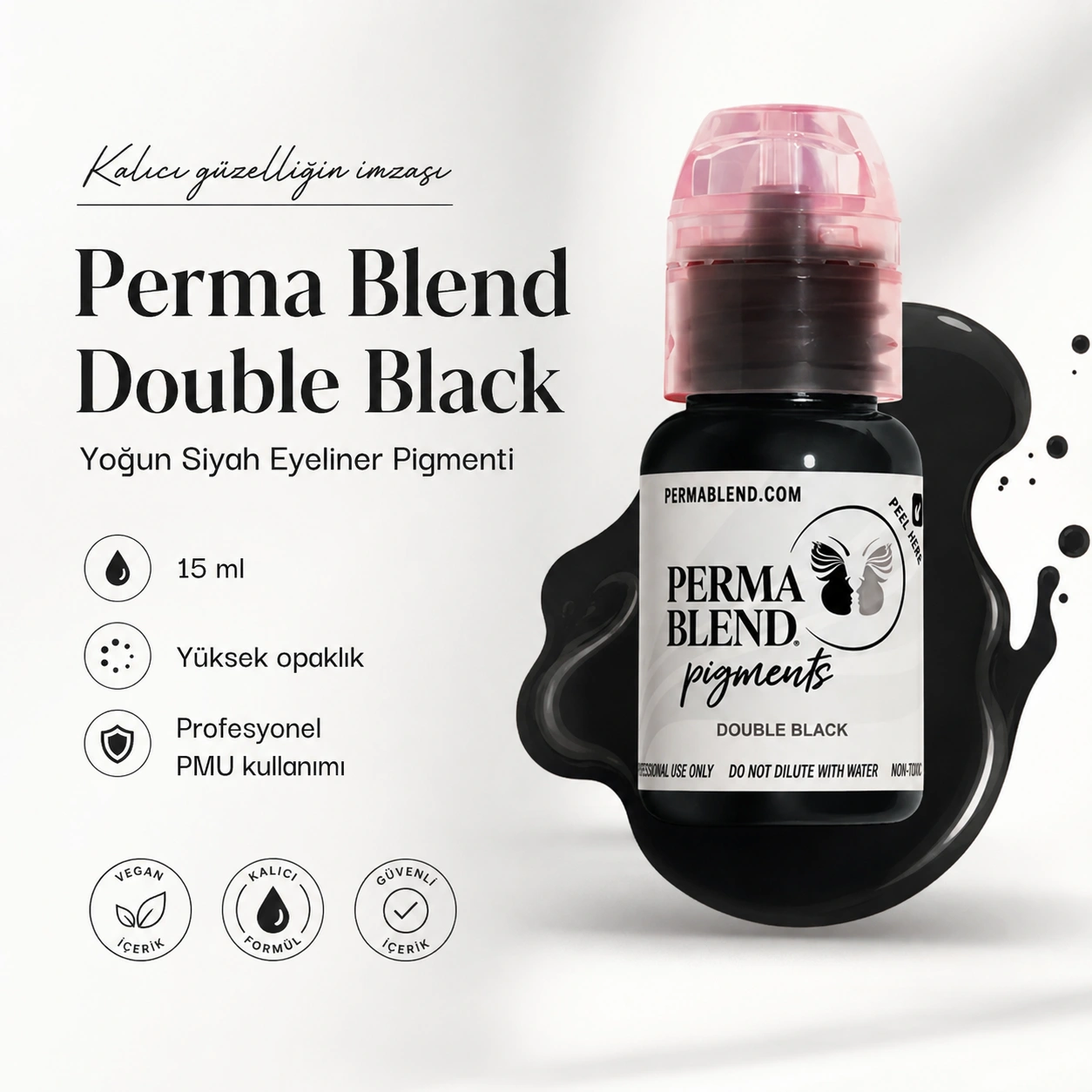 Perma Blend Double Black Yoğun Siyah PMU Eyeliner Pigmenti 15ml Perma Blend Double Black Yoğun Siyah PMU Eyeliner Pigmenti 15ml