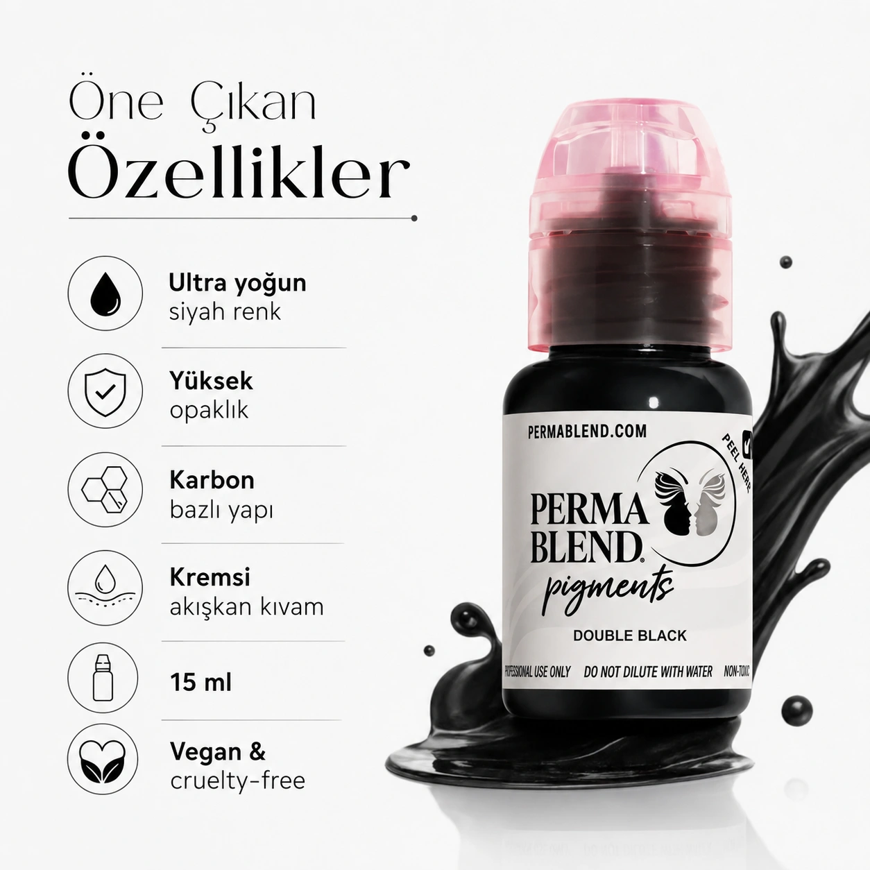 Perma Blend Double Black Yoğun Siyah PMU Eyeliner Pigmenti 15ml Perma Blend Double Black Yoğun Siyah PMU Eyeliner Pigmenti 15ml